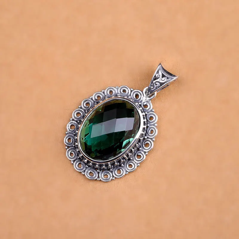 

Hot Sale National Style Green Crystal Pendant S925 Pure Silver Queen Pendant Classic Silver Beautiful Crystal Pendant