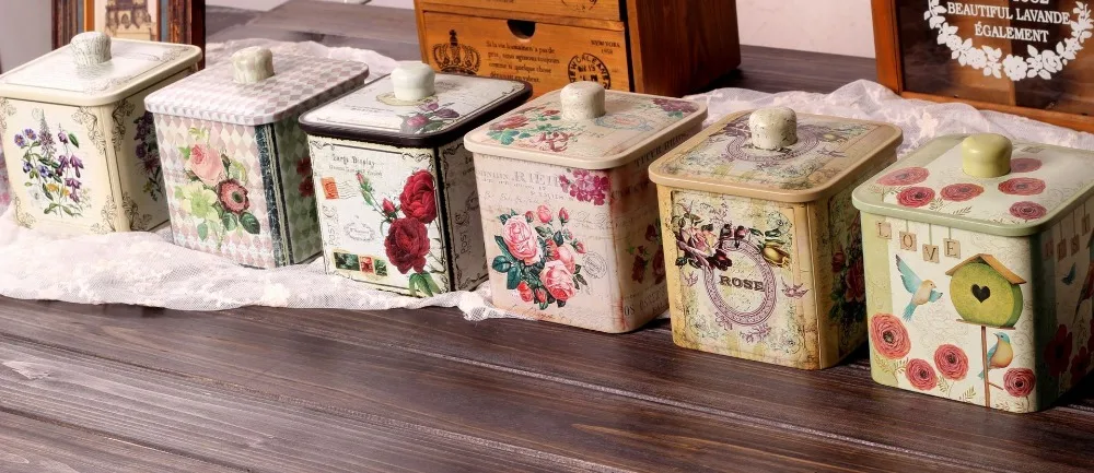 Металлическая коробка для чая, чехол для хранения конфет, Подарочный чехол с изображением цветов, железная коробка для чая, квадратный металлический чехол для хранения, Декор для дома