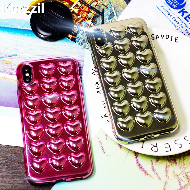 Kerzzil 3D Electroplate Love Heart Phone Cover For iphone X Cases Soft TPU x Case Fashion Back Capa |