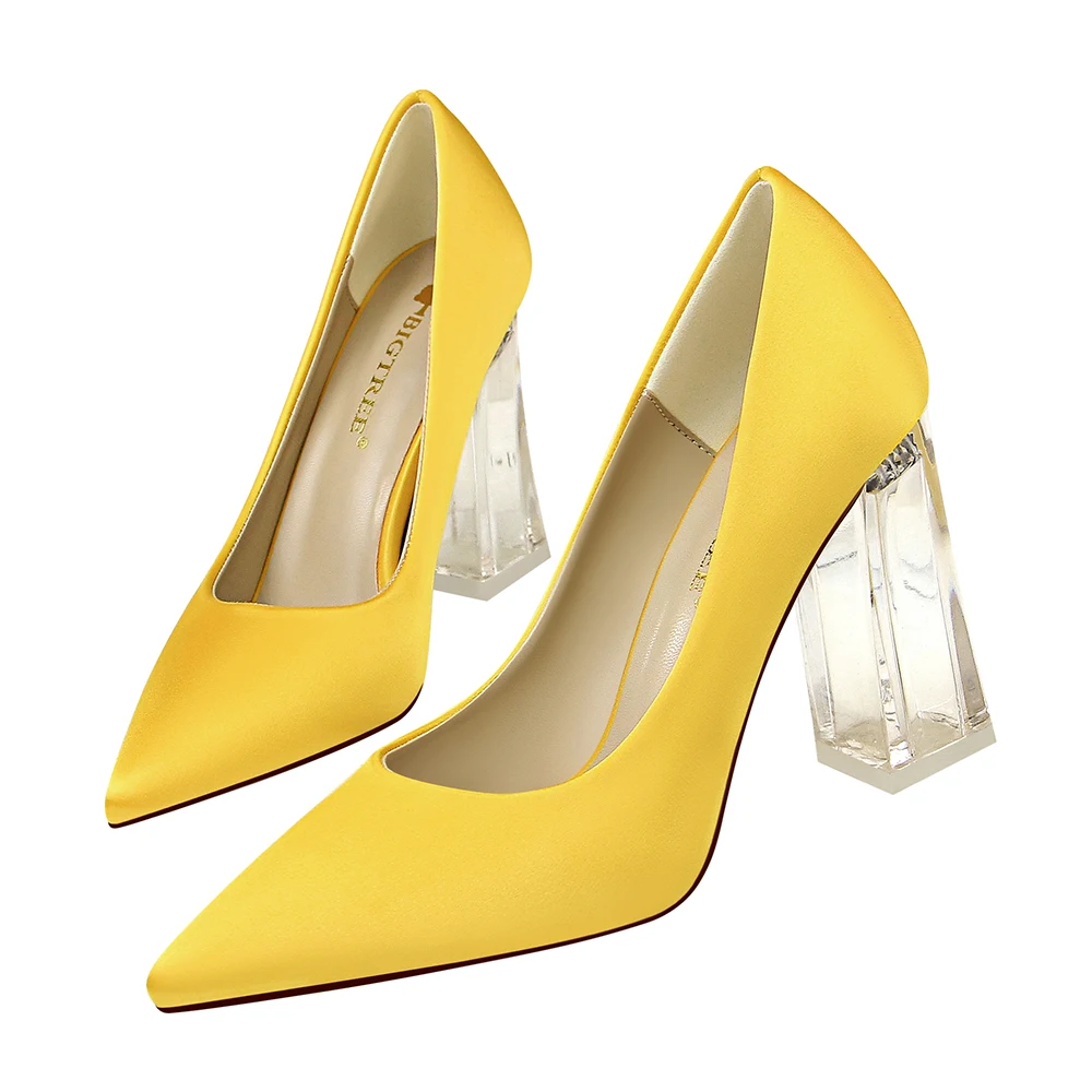 

Big Size34-43 Women Shoes Pumps Fashion Transparent Square Heel Women Office Shoes Green Pointed Toe Party Shoes Black High Heel