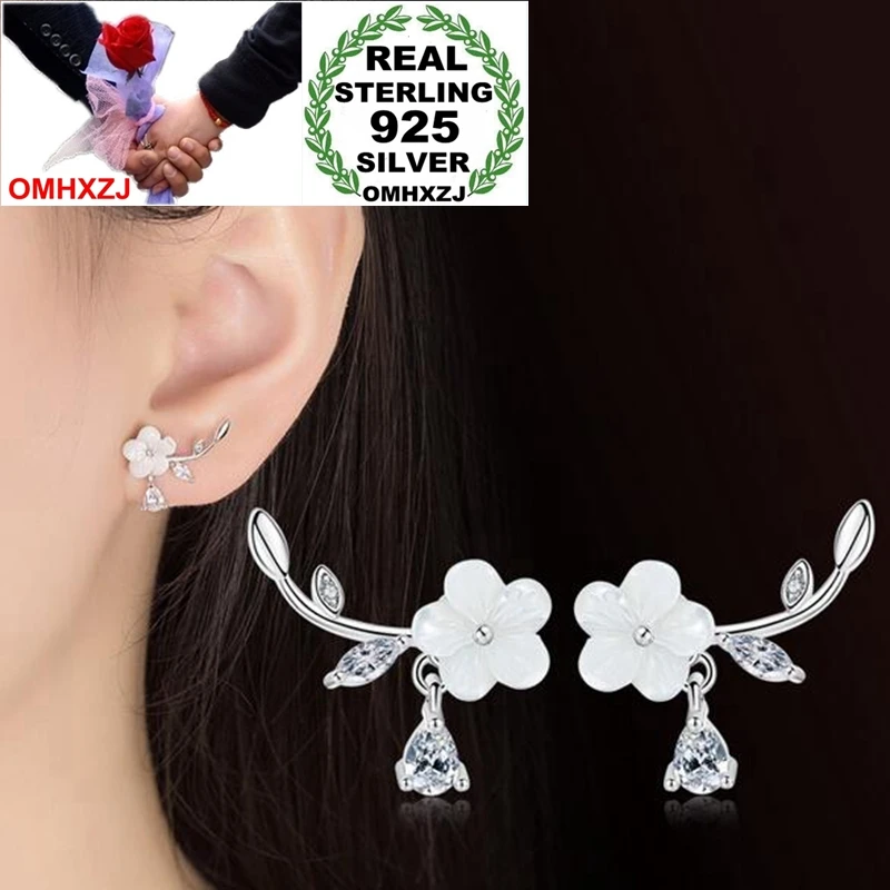 

OMH Wholesale Sweet Lovely Fashion Woman Girl Wedding Gift Plum Blossom Leaves Zircon 925 Sterling Silver Stud Earrings YS415