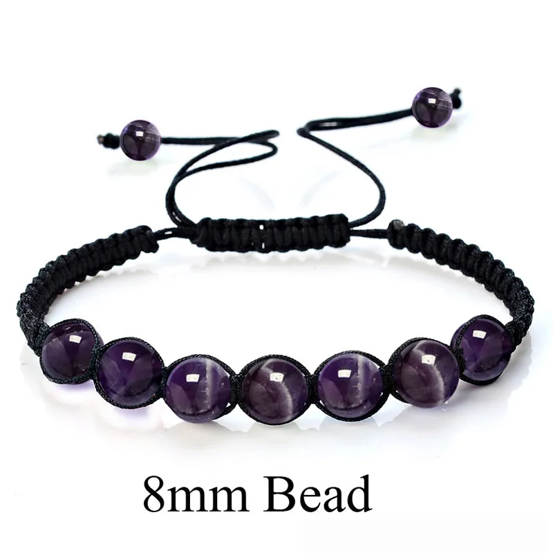 Mibrow 8 мм натуральные кристаллы аметиста камень бусины браслет для мужчин Strand браслеты для женщин Homme Femme Йога браслет мужские ювелирные изделия - Окраска металла: Purple Crystal