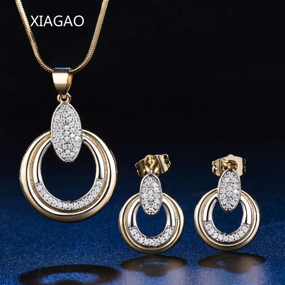 

XIAGAO Costume Jewelery Sets Necklace Pendant Earrings for Women Round Shape Gold Color Bijouterie Sets wedding Decoration T032a