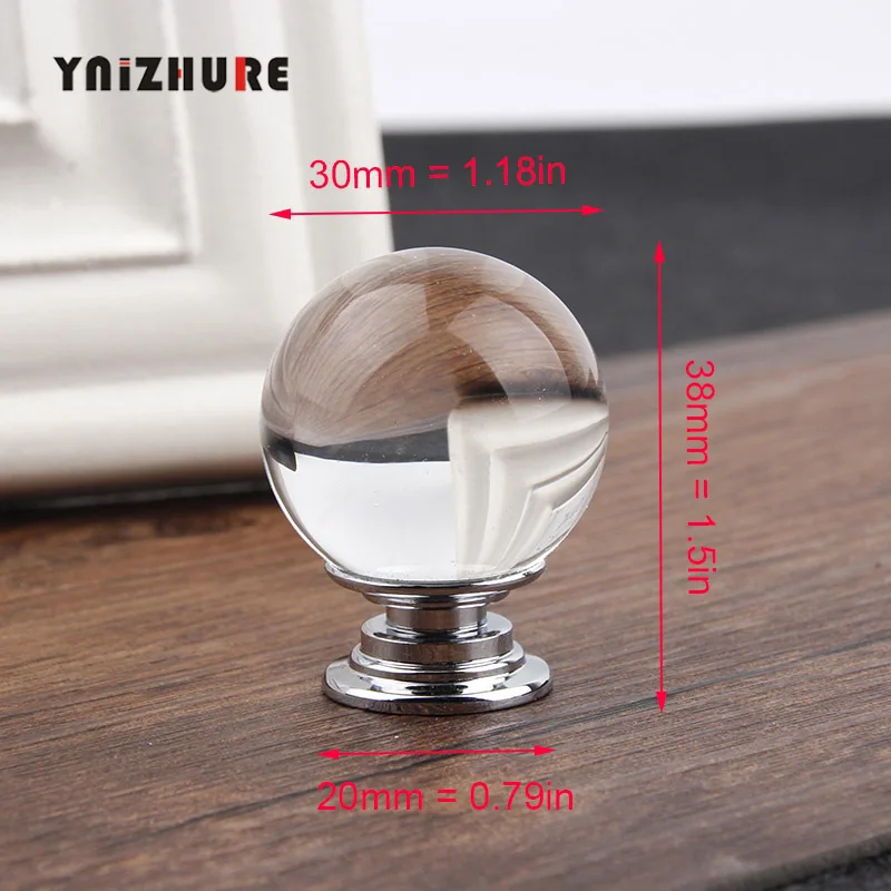 Hot 20/30mm Crystal glass ball Design Knobs Cupboard Pulls Drawer Knobs Kitchen Cabinet Handles Furniture Handle Hardware Knob - Цвет: 2010-30