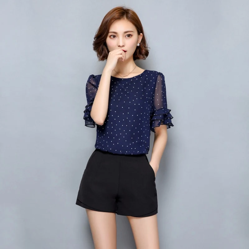

Women Blouses 2017 Summer Short Sleeve Chiffon Blouse Shirt Polka Dot Women Shirts Plus size Women Clothing Ladies Top