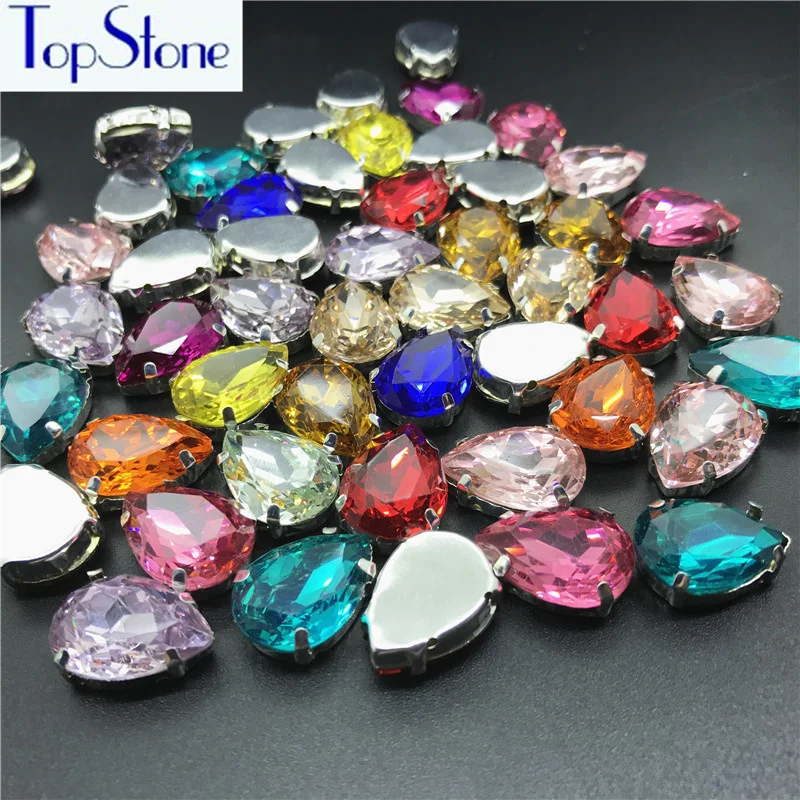 

Silver claw Setting Mix Various colors 10x14 13x18 mm water drop K9 Resin Droplet Sew on rhinestone beads wedding dress diy