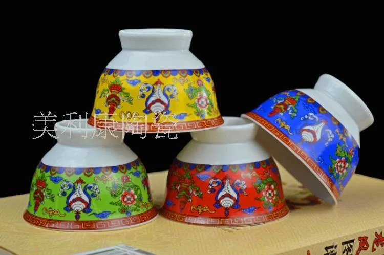 2.8 inch tall ceramic bowl eight auspicious Tibetan Buddhism for Ssangyong tea bowl cup butter tea