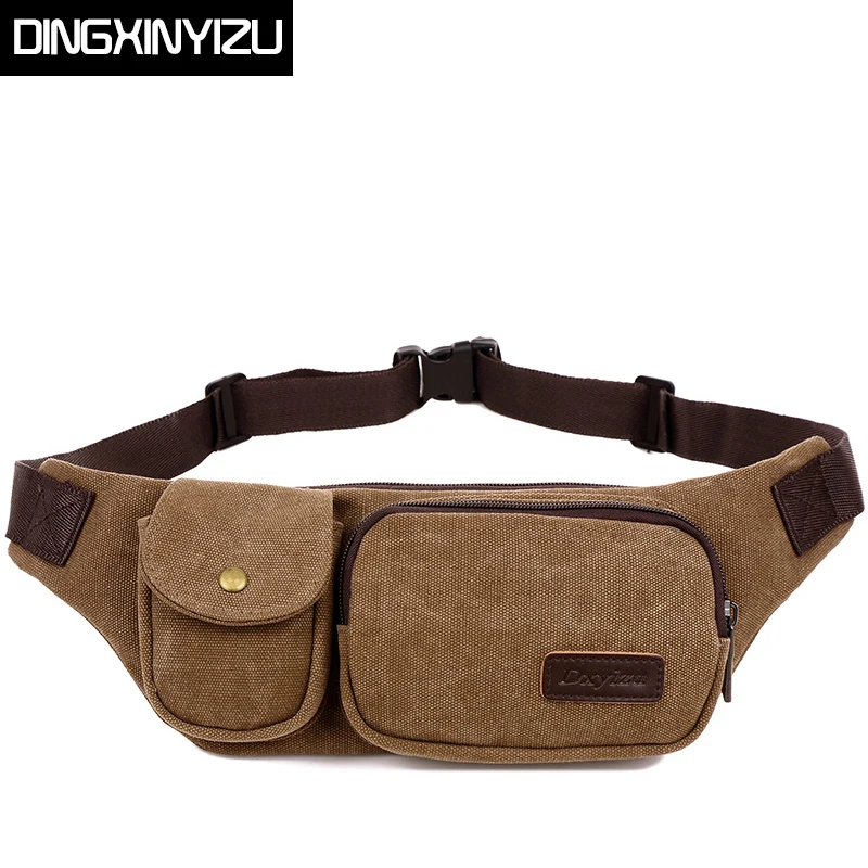 

DINGXINYIZU Brand Vintage Canvas Waist Packs Multifunctional Men Belt Bag Casual Small Capacity Portable Men and Women Waist Bag