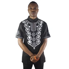 Африканская Черная Мужская Этническая культура Пейсли Вышивка Топы Хлопок Мужской мандрин воротник с коротким рукавом Повседневная рубашка 4 размера