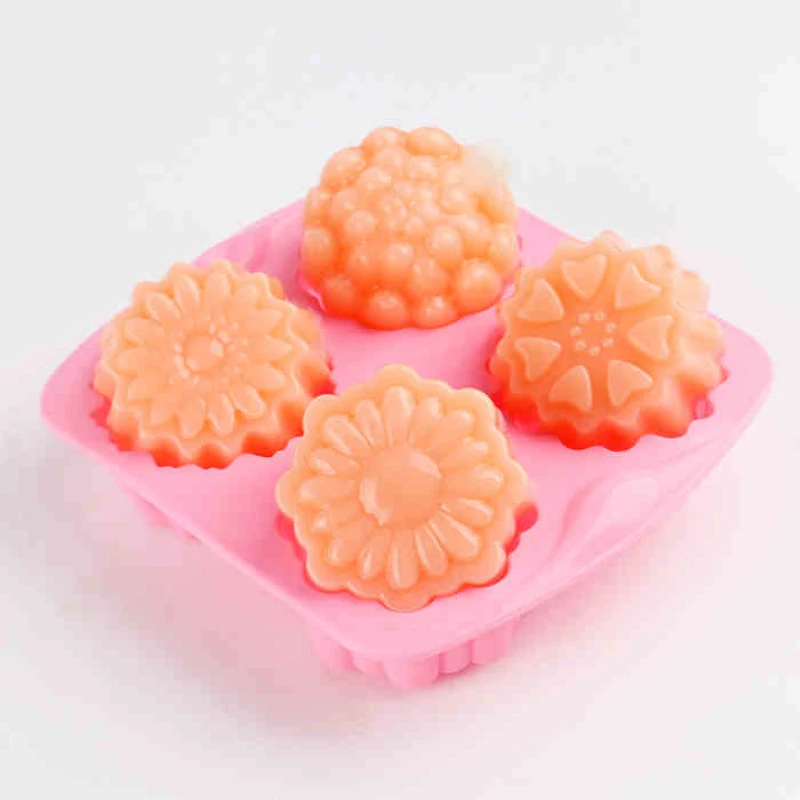 

4 Holes Lotus Shape Fondant Cake Mold Muffin Sweet Candy Jelly Moulds Chocolate Make Tool Silicone Soap Mold 100% Handmake