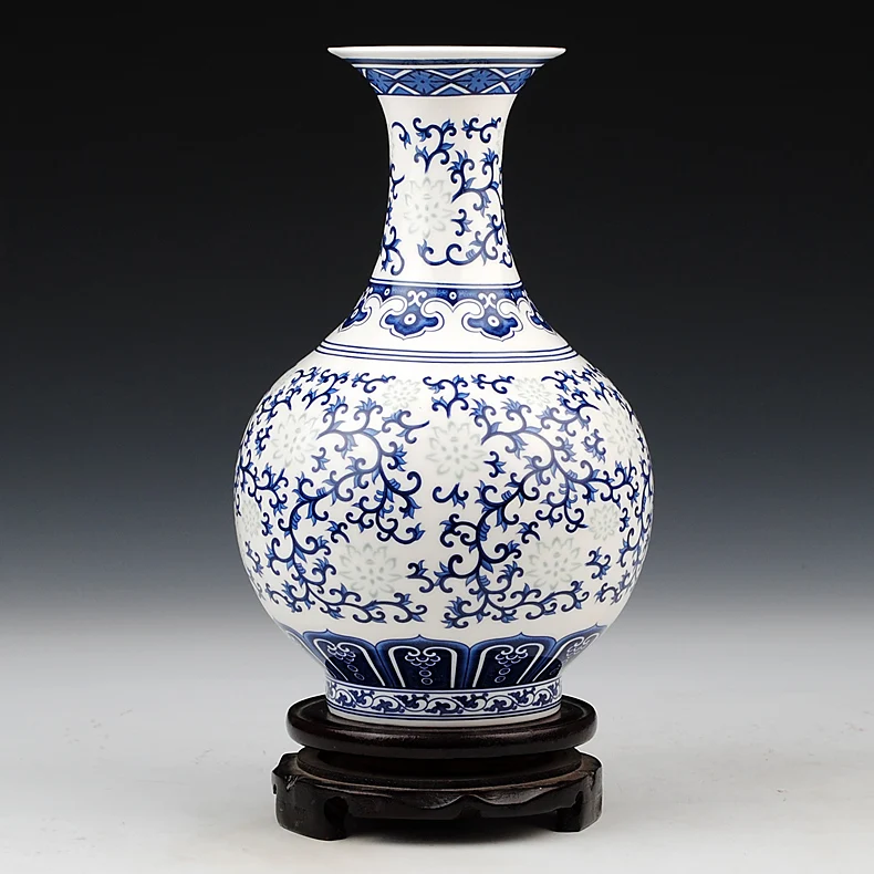 Jingdezhen Vase En Céramique De Style Chinois Bleu Et Blanc Emballage Zhilian Bi