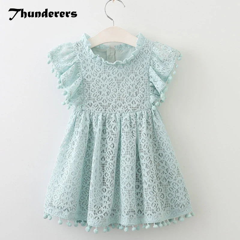 

New Girls Princess Dress Sleeveless Summer Fashion Brand Baby Girl Dress With Lace And Ball Kids Ruff Sleeve Clothing