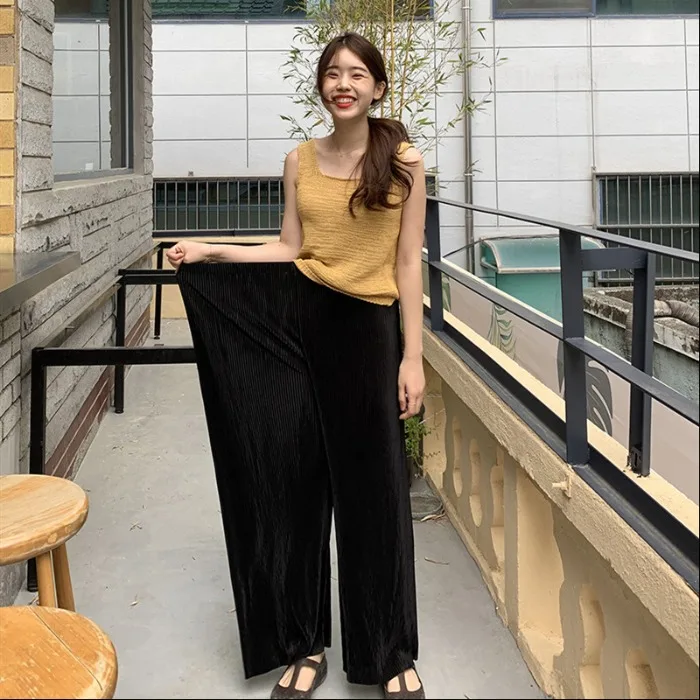 

Woherb Summer Plus Size Elastic High Waist Wide Leg Pants Korean 2019 Modis Loose Trousers Women Casual Thin Pant Pantalon Femme