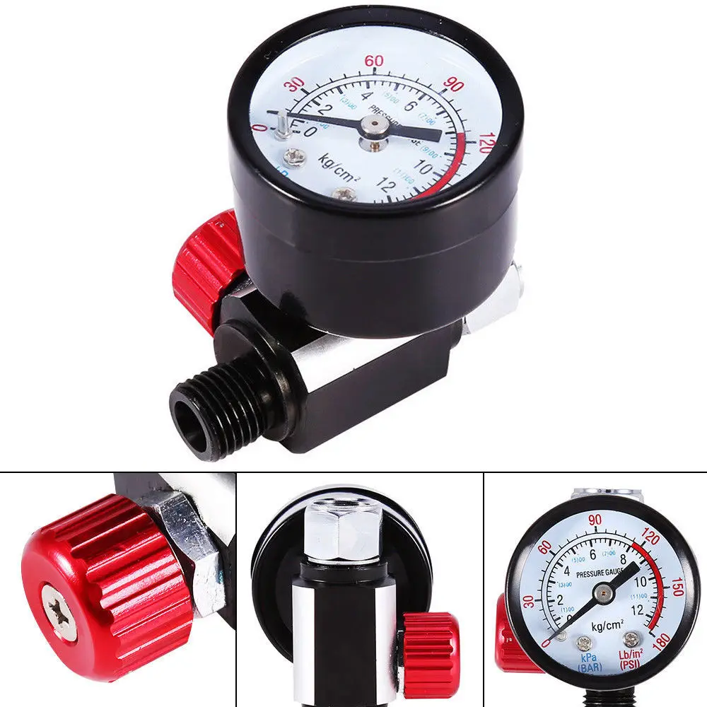 1/4'' BSP Adjust Air Pressure Regulator Gauge HVLP Spray Gun Air Regulator Set W/ Pressure Gauge Diaphragm Control