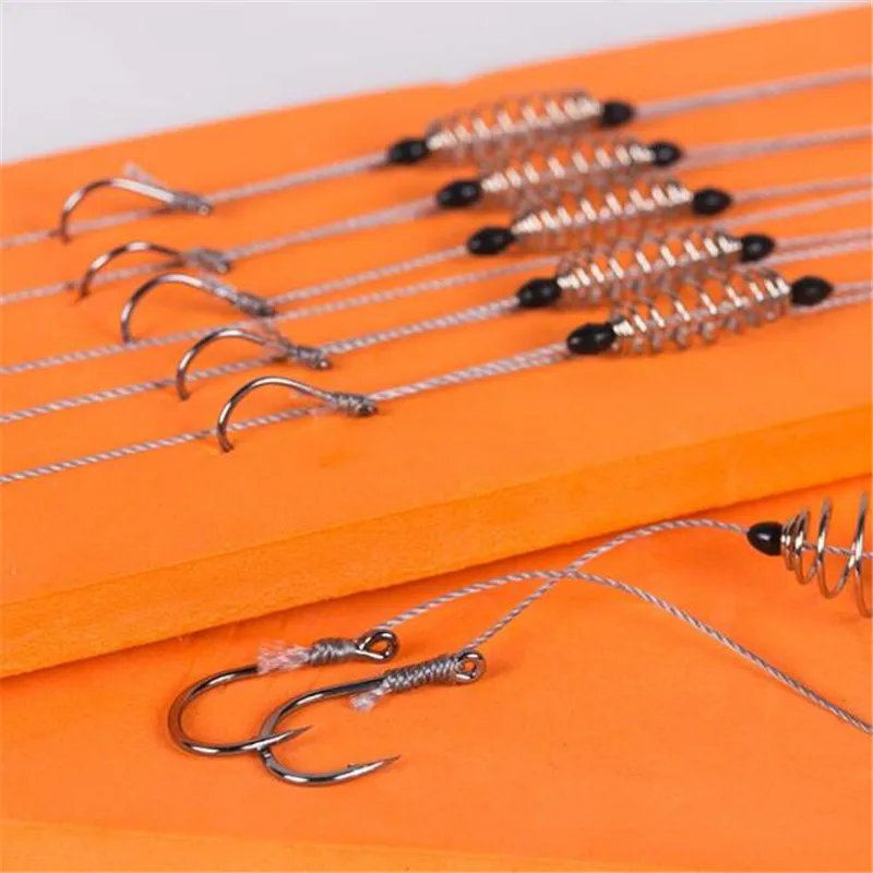 

5 Pairs carbon steel string hook Hand rodsquid spring hook has barbed strong horse double hook fishing Accessories