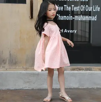 

2019 Korean style girls printed dress fashion cotton summer girls dresses 4-9t A694