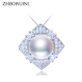 

ZHBORUINI Pearl Necklace Pearl Jewelry Natural Freshwater Pearl Square Pendant 925 Sterling Silver Jewelry Choker Necklace Gift