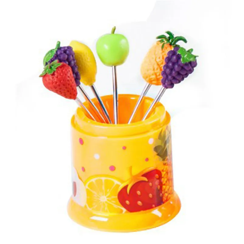 6Pcs Kitchen Forks creative fruit sign stainless steel fruit Fork Tableware cute child Fruit Forks new arrival #3n05#F (2)
