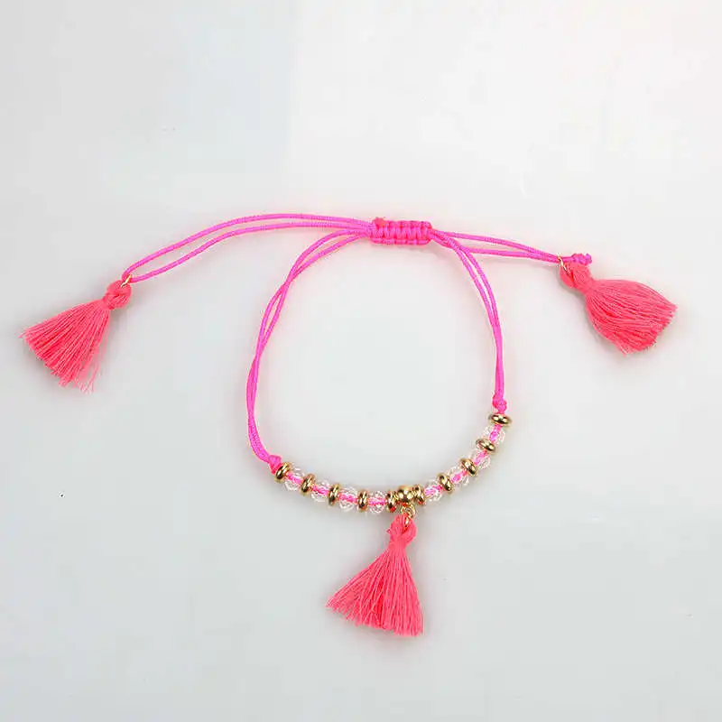 Ножные браслеты SUKI для женщин и девушек, ювелирные изделия для ног, пляжный босиком браслет под сандалии на лодыжке, богемные ножные браслеты с кисточками - Окраска металла: Pink
