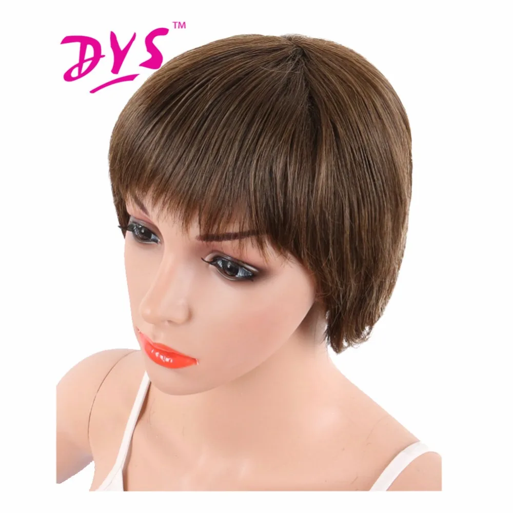 Deyngs белый прямой синтетический парик с челкой для черных и белых женщин натуральный жаростойкий Pixie Стрижка волос коричневый цвет доступны