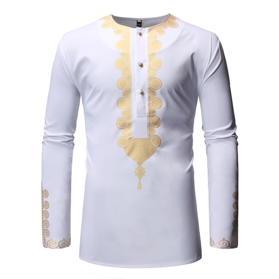 GuyuEra New Men's African Dashiki Wind Casual Long-sleeved Shirt Men's Hot Shirt