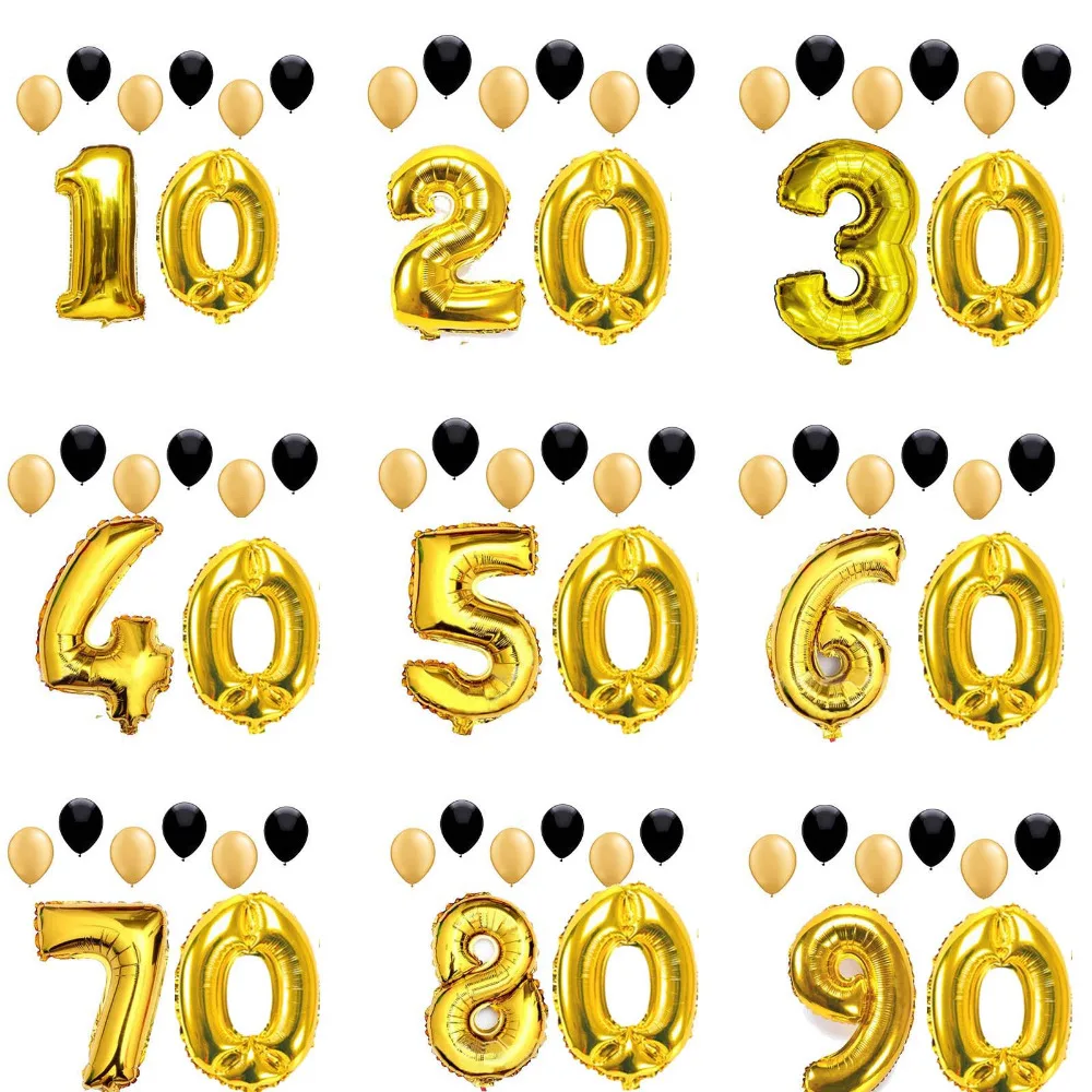 us 4 74 5 off 40inch anniversary party decoration gold number balloons cheers to 10 20 30 40 50 60 70 80 90 years adult birthday retirement in party 10 20