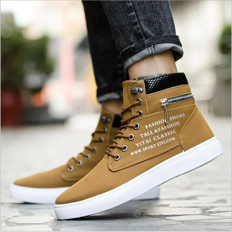 

2018 new large size tie with high snakeskin J suede high-top men's casual shoes soft and comfortable fight color men's shoes