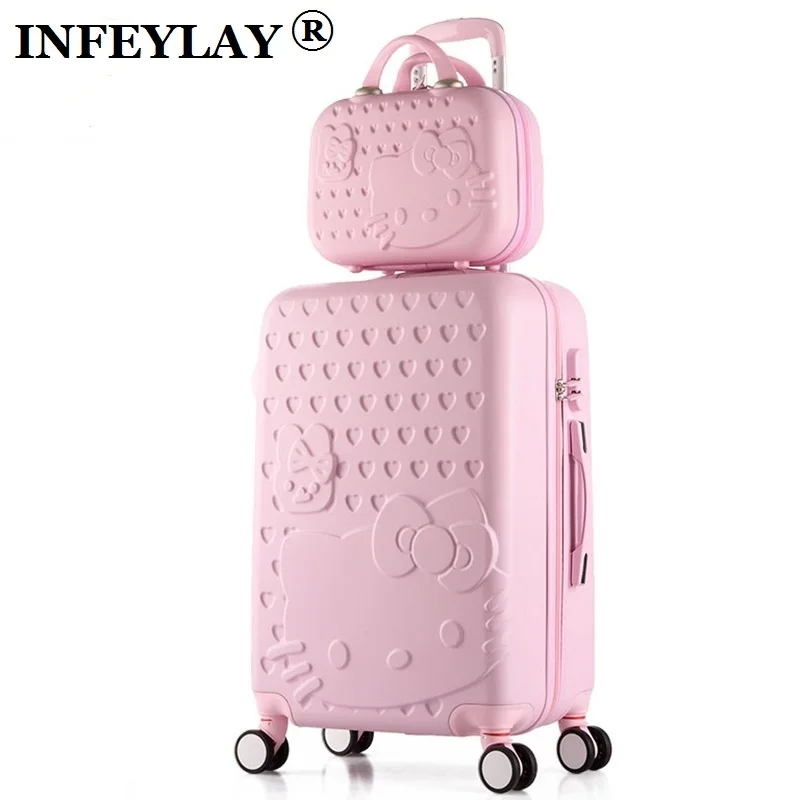 Продажа Лидер продаж 2 шт. компл. 14 дюймов косметичка hello Kitty 22 28 дюймов девушка дело тележки ABS + PC студентов путешествия чемодан женщина rolling чемодан