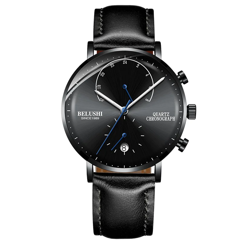 Belushi мужские водонепроницаемые часы с кожаным ремешком, тонкие кварцевые повседневные деловые мужские наручные часы от ведущего бренда Belushi, мужские часы