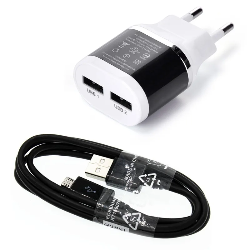 2 usb порта вилка европейского стандарта Зарядное устройство + 1 м кабеля Micro для