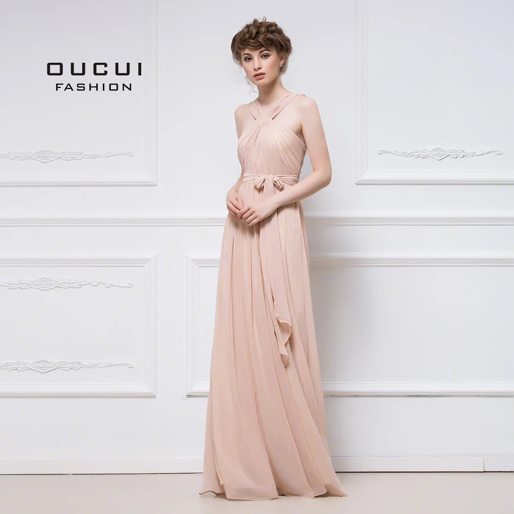 

Cheap Simple Chiffon Blush Pink Bridesmaid Dresses 2018 A-Line Vestido Longo For Wedding Party Elegant Prom Dress OL103055