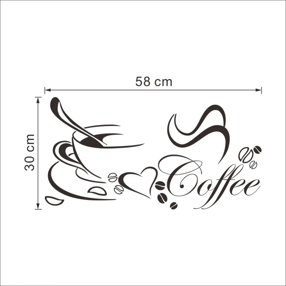 Coffee cup with heart vinyl quote Restaurant Kitchen removable wall Stickers DIY home decor wall art MURAL Drop Shipping