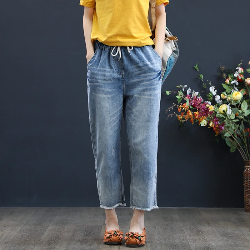 

Loose Vintage Jeans Woman High Wais Blue Boyfriend Jeans For Women Casual Washed Straight Denim Pants Plus Size 3XL