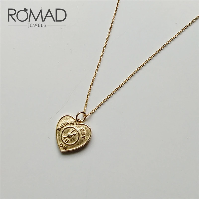 

ROMAD Geometric Square Love Heart Pendant Necklace 925 Sterling Silver Pendant Necklace Fashion Jewelry Chain For Women Gift R2