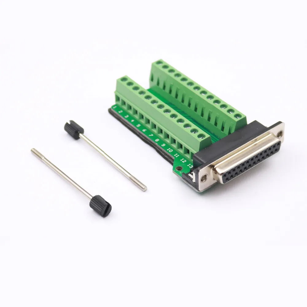 

Free Shipping 1Pc D-SUB DB25-M1 Female 25Pin Plug Breakout To PCB Board Terminals Connectors With Threaded Rod
