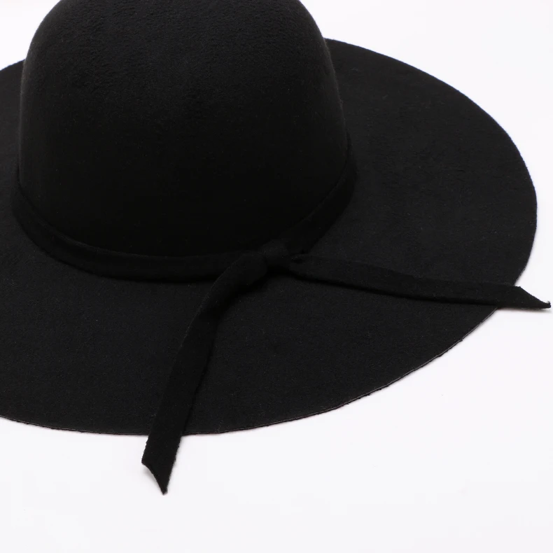 Европейские и американские большие поля женские шерстяные шляпы купол чистый цвет волна полями fedora hat