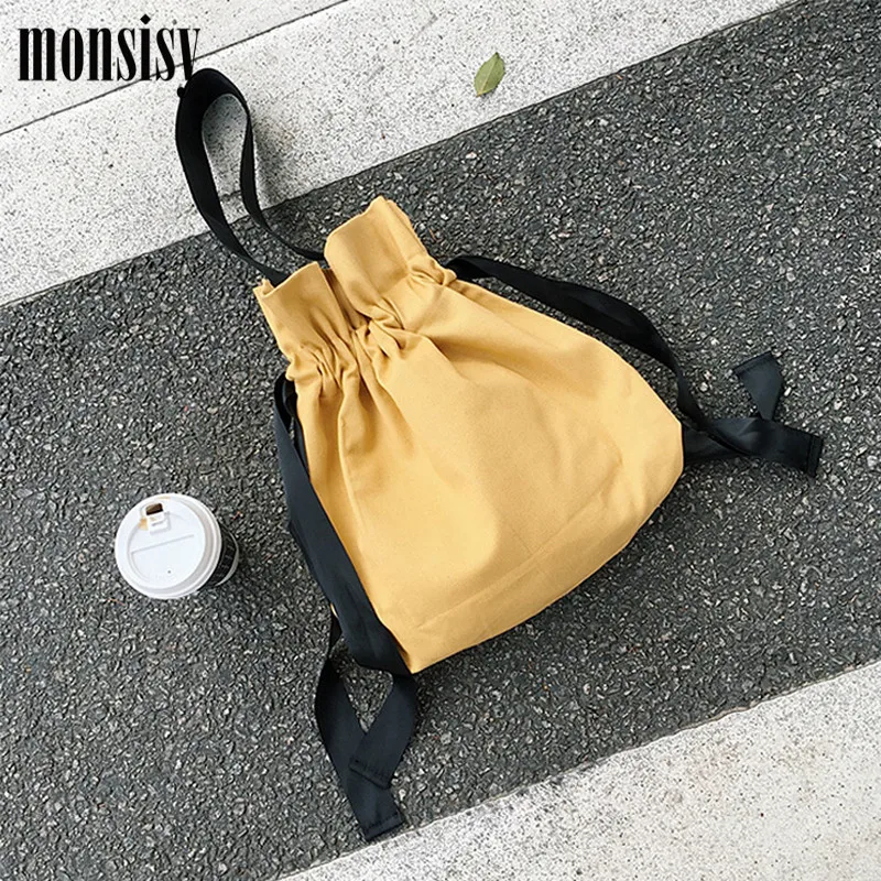 Monsisy женская сумка шоппер на шнурке Холщовая Сумка через плечо Модная хлопковая