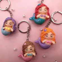 2019 quente nova resina 3d chaveiro kawaii pequena sereia chaveiro encantos pingente chaveiro para o presente diy decoração(China)