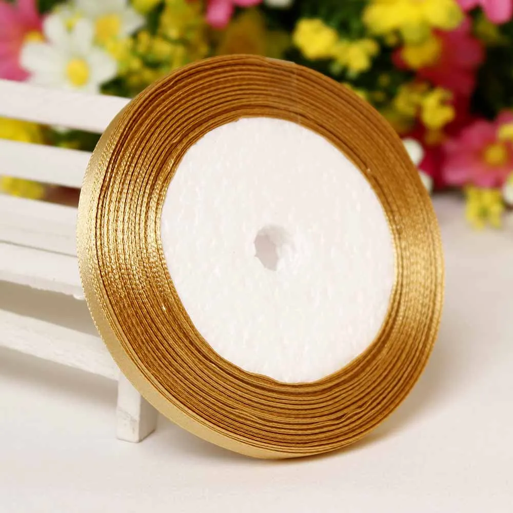 

25 Yards Golden 1/4" 6MM Satin Ribbon For Diy Crafts Headband Bow Scrapbooks Wedding