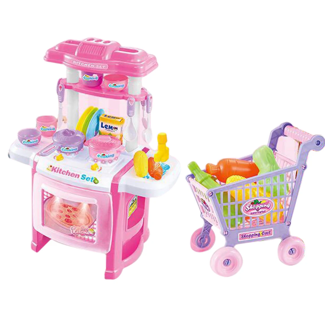 Детские забавные ролевые игры, имитирующий обеденный стол, тележка для покупок с акусто-оптическим подарком на день рождения, игрушки для девочек