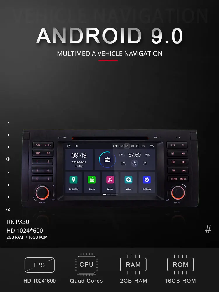 Excellent TOPBSNA Android 9.0 Car DVD Multimedia Player System For BMW/E39/X5/E53 WIFI 1 Din Car automotivo Stereo GPS Navigation RDS TMPS 1