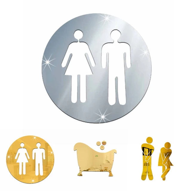 3D Acrylic Bathroom Mirror Stickers Woman&Man Toilet Sign Mirror Wall Sticker Home Hotel Washroom Door Sign Mirror Sticker