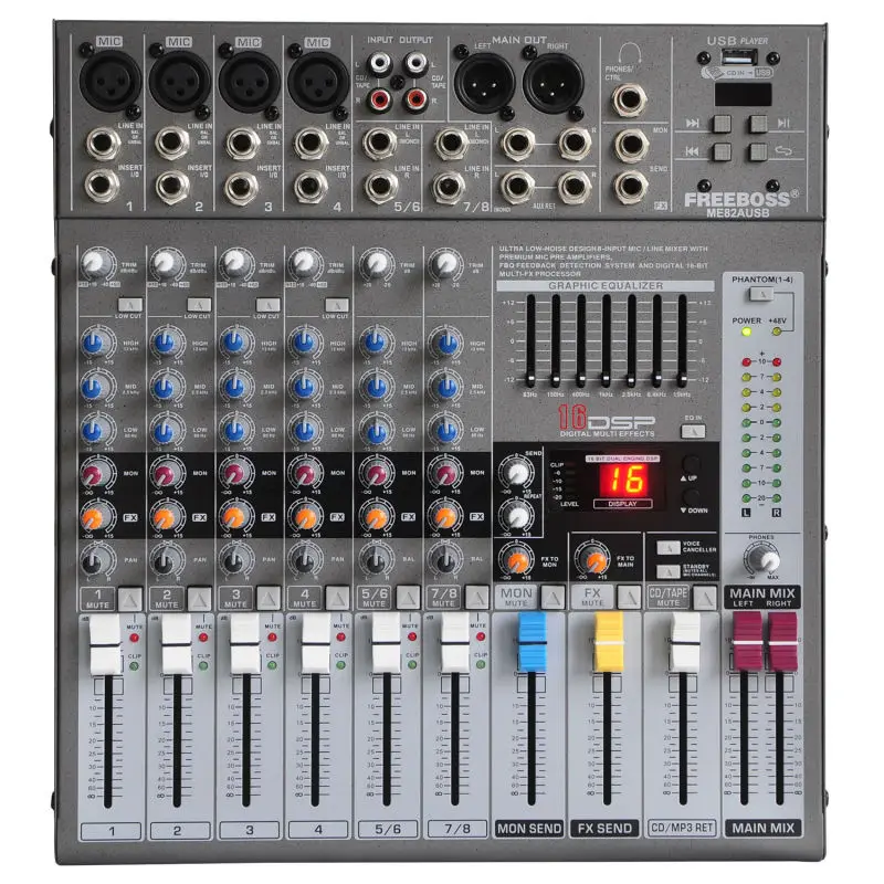 Freeboss ME 82A 8 каналов аудио микшерный пульт|mixing console|mix mixmix audio |