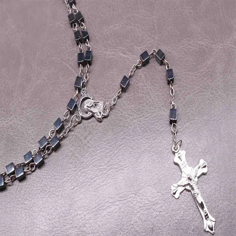 2019 New Rosary Christian Hematite Rosary Necklace Black Rosary Cross