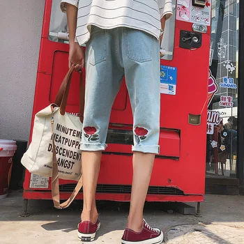 

Printed Plus Size Men Punk Baggy Jean Shorts Loose Straight Denim Short Trousers Men Summer Pockets Jeans Masculino