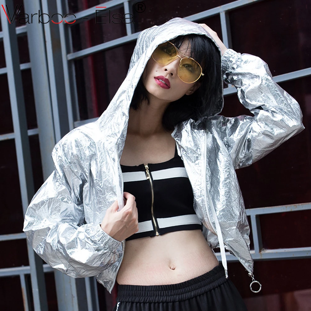 VARBOO_ELSA 2018 Autumn Fashion Women coat Silver Metal