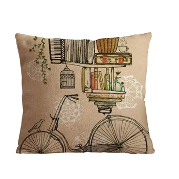 

Square Retro Bicycle Design Camel Indoor Home Decor Plain Linen Cushion Covers with Zipper