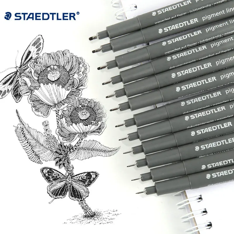 Полный набор ручек для рисования Staedtler Black Fineliner 0,05-2,0 мм 12 шт., гелевая ручка для рисования