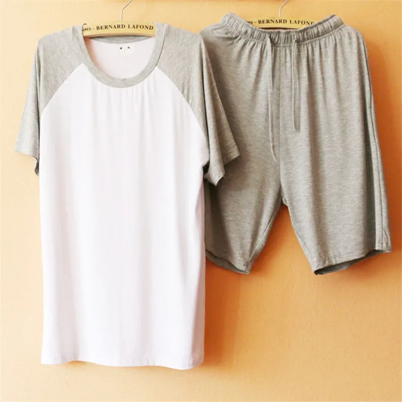 Пижамный комплект для мужчин пижамы летние Модальные короткий рукав шорты для женщин Lounge одежда отдыха - Цвет: White gray