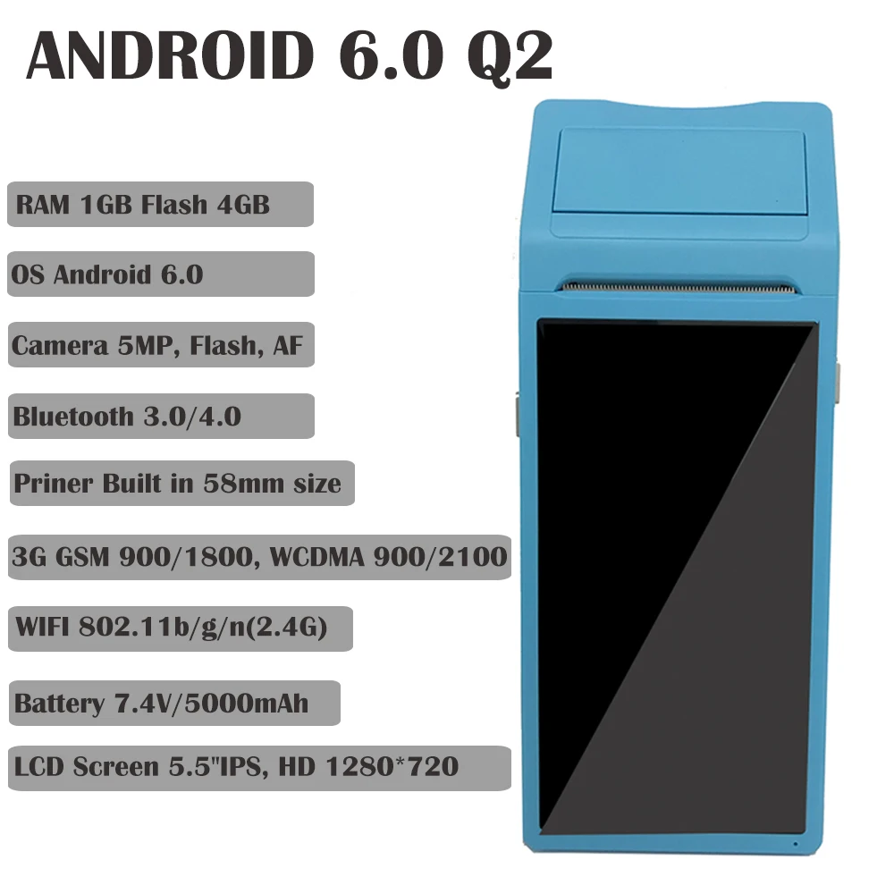 GOOJPRT портативный pos-компьютер Android 6,0 PDA терминал с 5,5 дюймовым сенсорным 3g Wifi Bluetooth NFC опции PDA термопринтеры